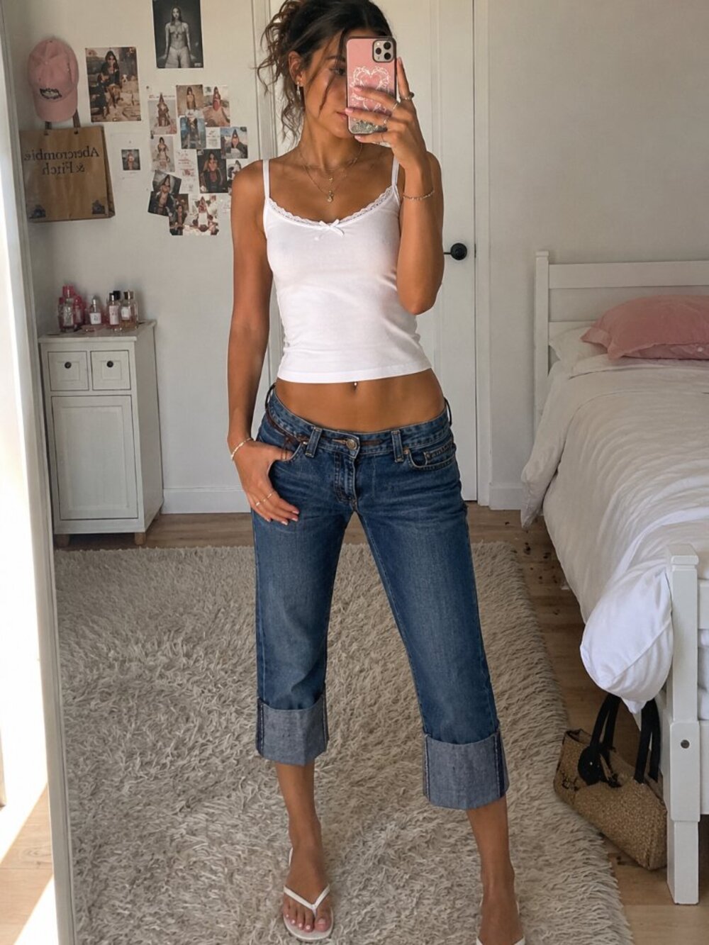 Abercrombie & Fitch Dark Blue Cropped Cuffed Jeans